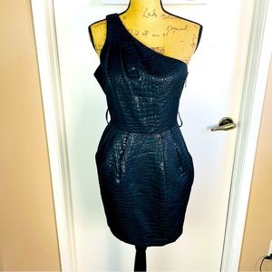 Twenty One Black Mini Dress One Shoulder Strap Party Evening Reptile Print M Sz.